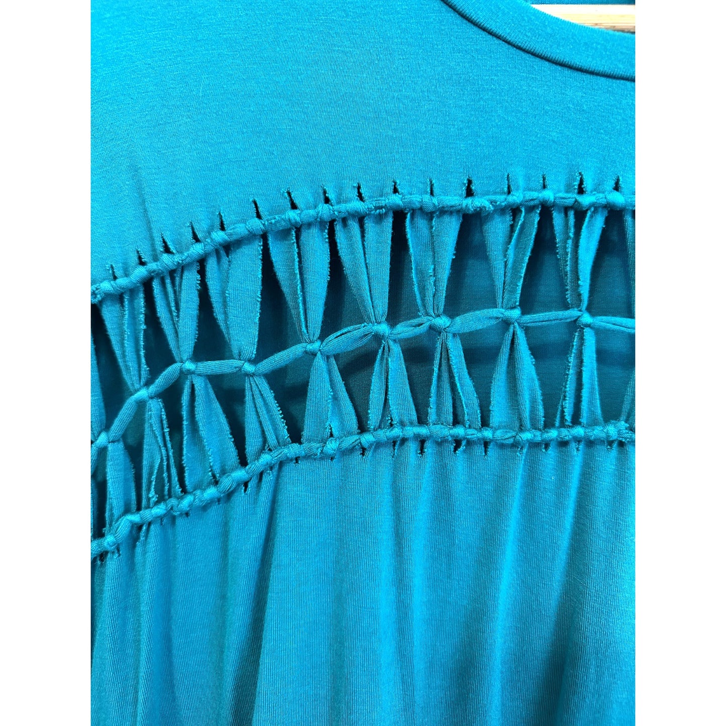 Torrid Womans Top Size 1X Blue Boho Beachy Casual Slouchy Office Short Sleeve
