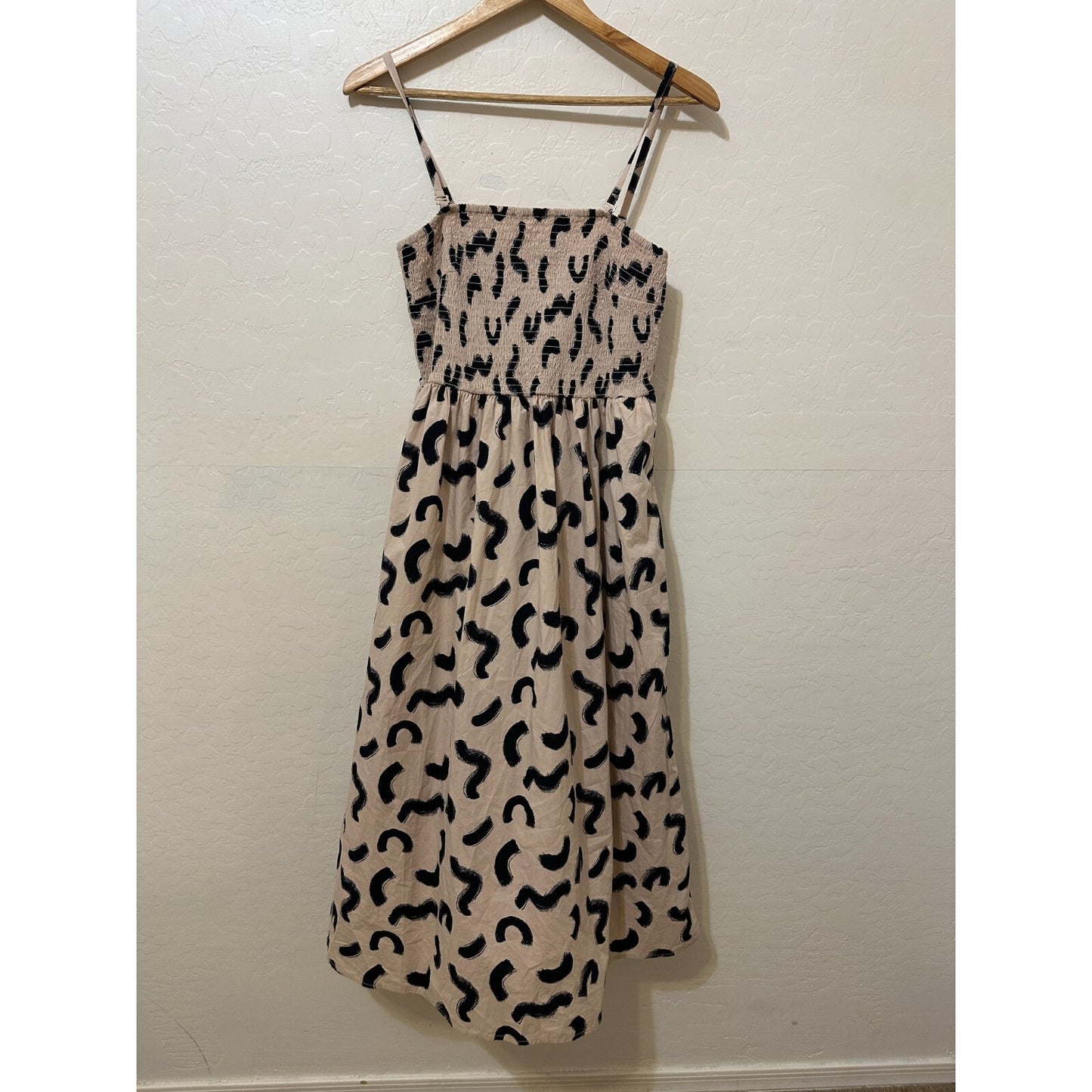 A New Day Woman Animal Print Smocked Midi Dress Sz S Boho Western Travel Resort