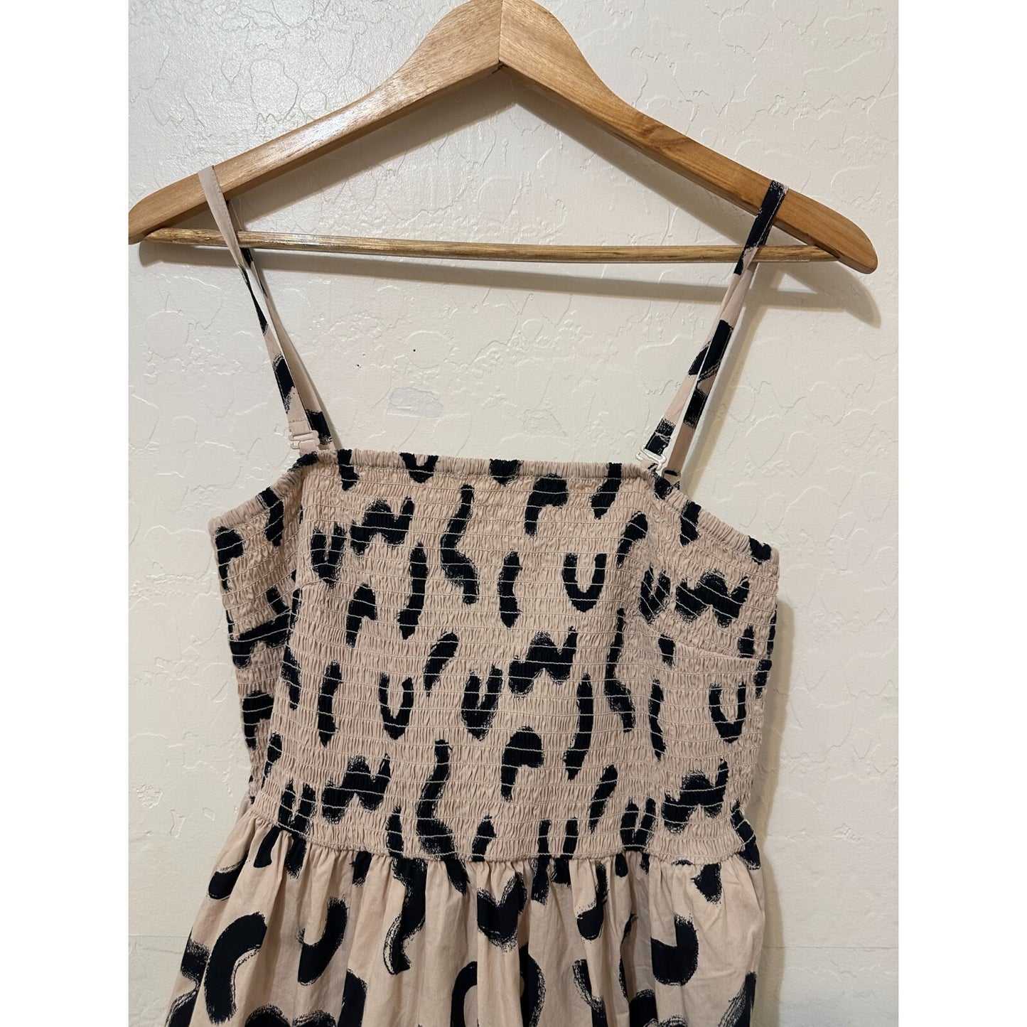 A New Day Woman Animal Print Smocked Midi Dress Sz S Boho Western Travel Resort