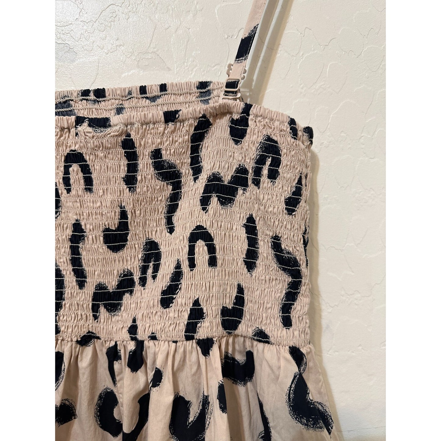 A New Day Woman Animal Print Smocked Midi Dress Sz S Boho Western Travel Resort