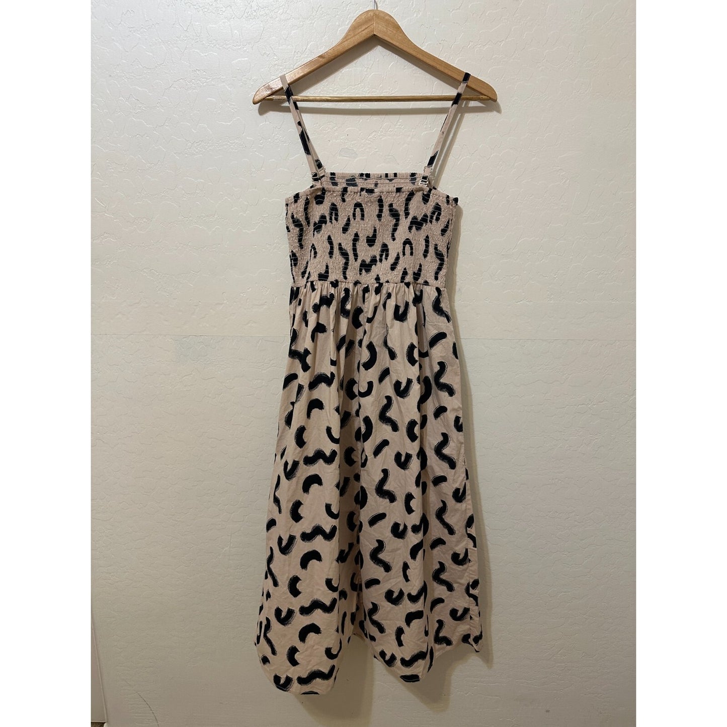 A New Day Woman Animal Print Smocked Midi Dress Sz S Boho Western Travel Resort