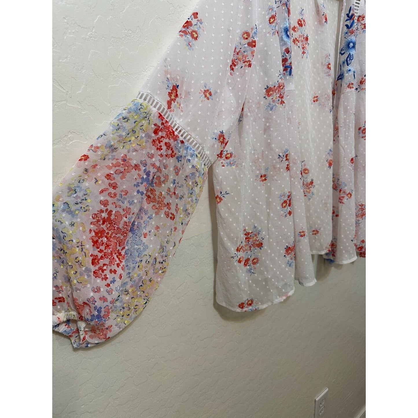 Y2K Boho Western Open Front Cardigan Sz 2X Balloon Sleeves Floral Beachy Travel