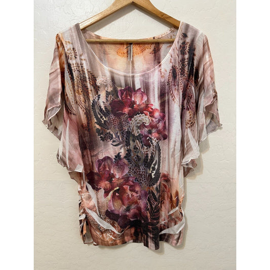 Y2K 90s Espresso Woman Top Sz L Floral Fairygrunge Punk Emo Festival Mixed Media