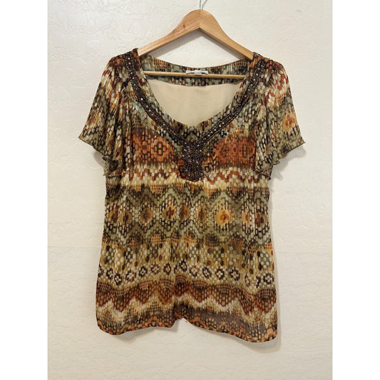 Vintage Dressbarn Woman Y2K Embroidered Beaded Top Sz 14/16 Boho Western Hippie