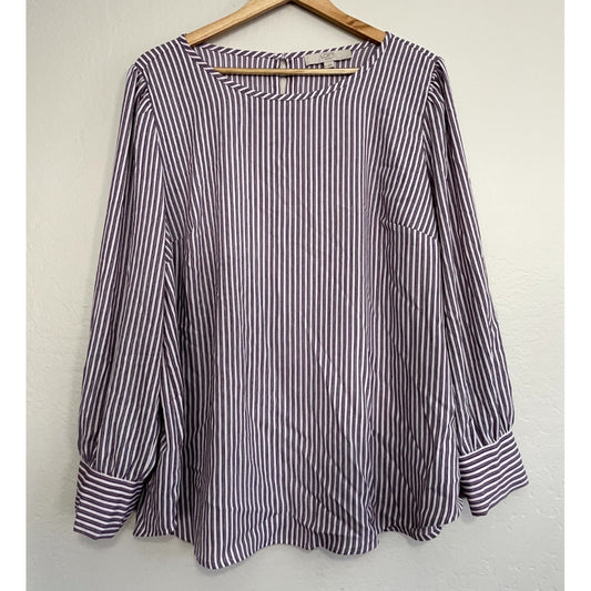 Loft Plus Womans Striped Long Sleeve Top Sz 18 Career Office Work Cuffed Preppy