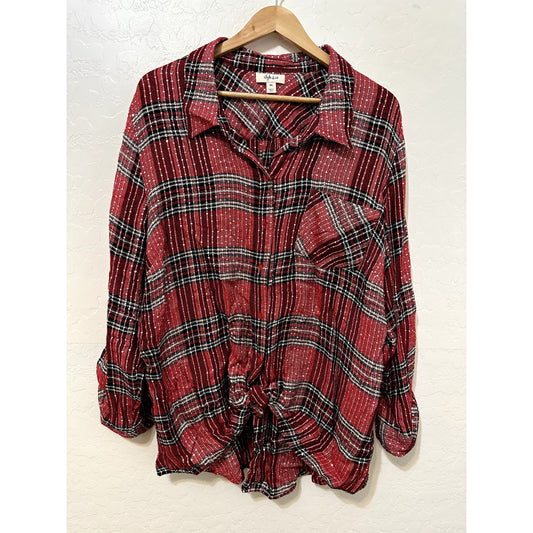 Style & Co. Womans Button Up Size 2X Sparkle Rodeo Western Ranch Cowboy Roll Tab