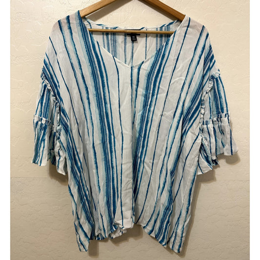 Ana Womans Flutter Sleeve Striped Top Size 2X Boho Beachy Hippie Western Vacay