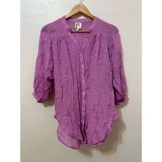 Fig & Flower Womans Button Up Tunic Top Size S Boho Western Casual Travel Office