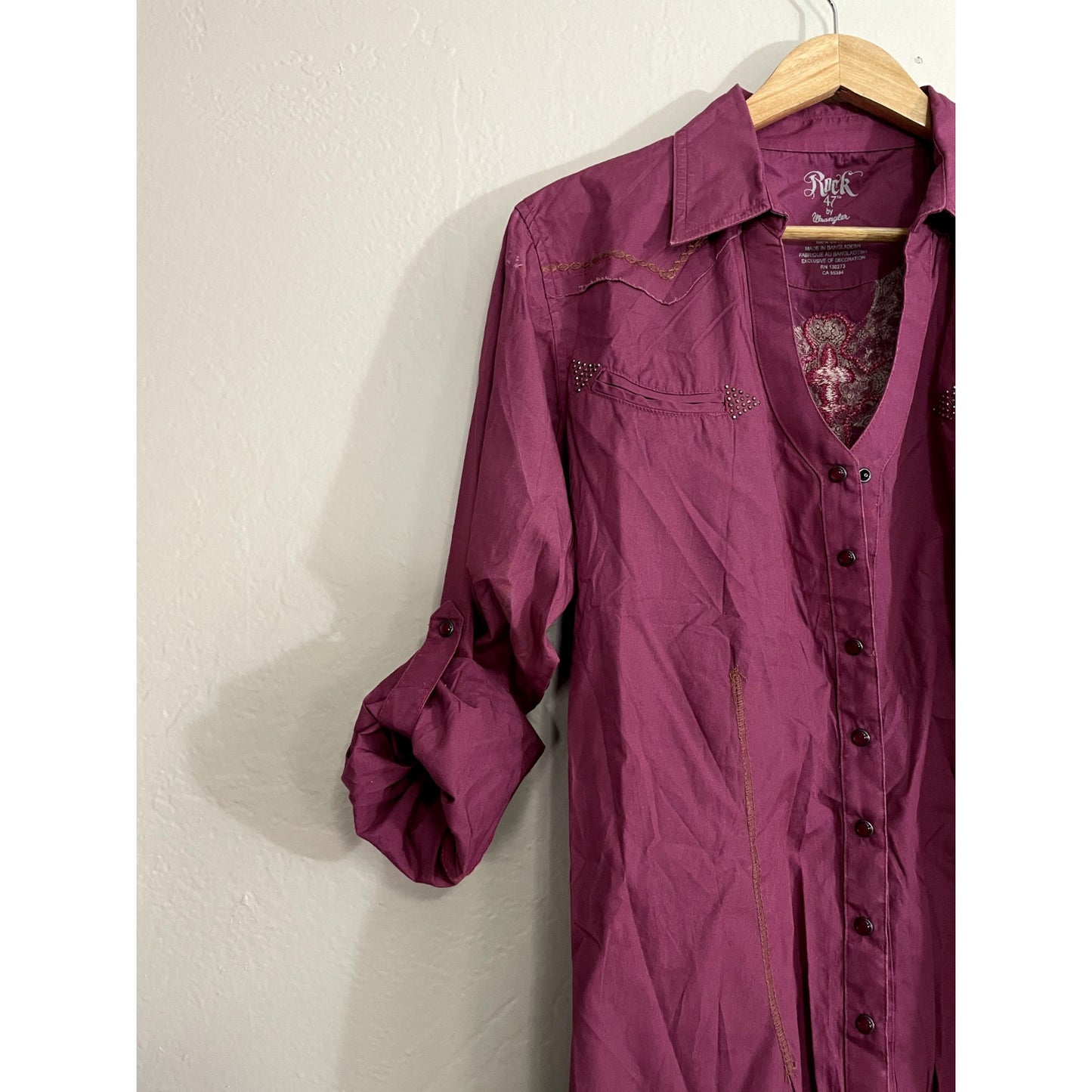 Rock 47 By Wrangler Womans Button Up Long Sleeve Top Sz XL Cowboy Western Ranch