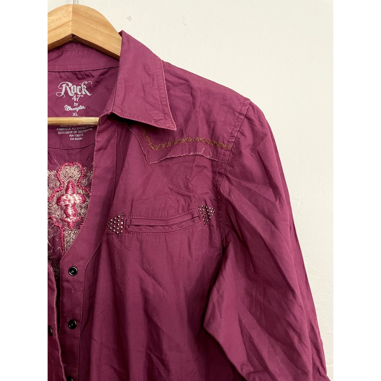 Rock 47 By Wrangler Womans Button Up Long Sleeve Top Sz XL Cowboy Western Ranch
