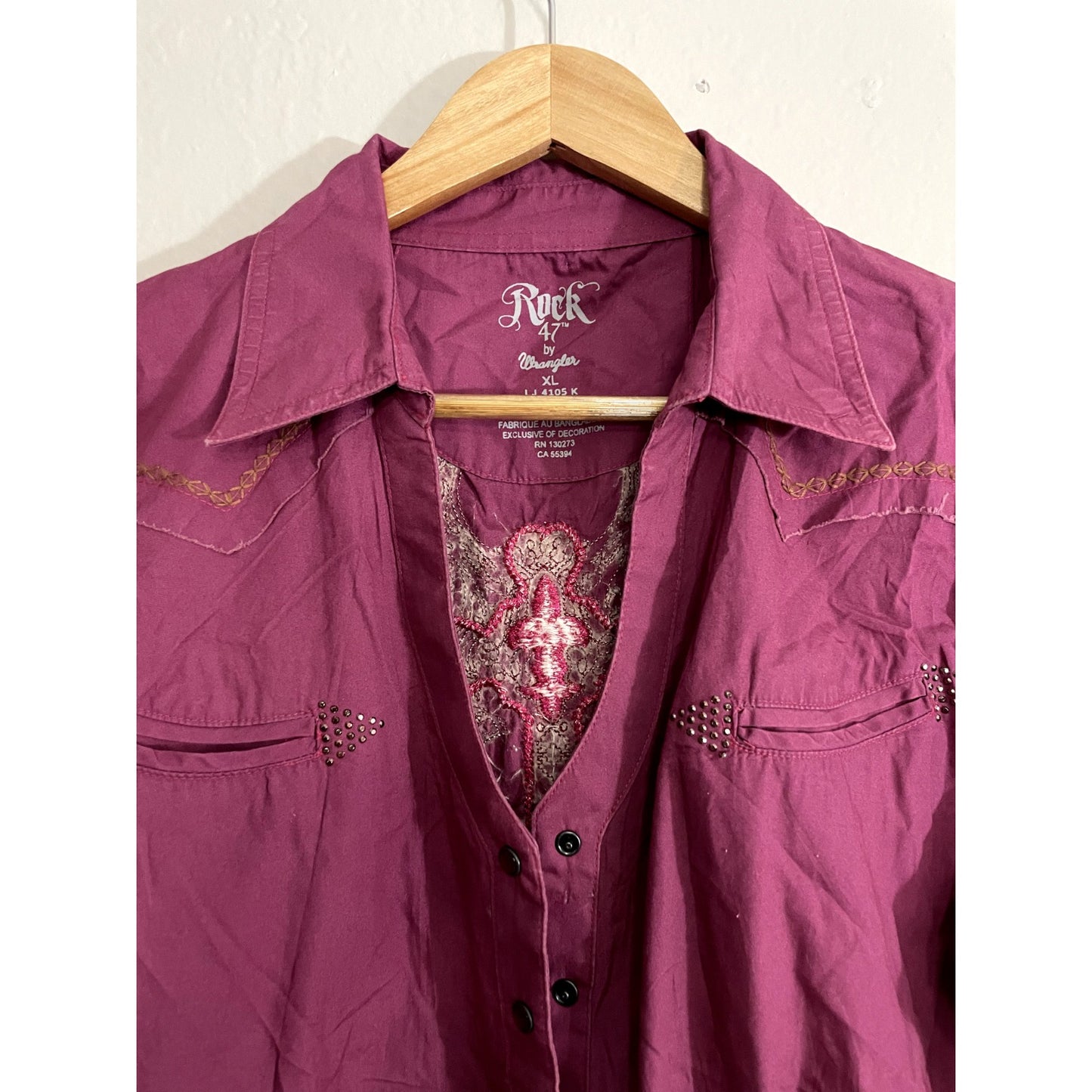 Rock 47 By Wrangler Womans Button Up Long Sleeve Top Sz XL Cowboy Western Ranch