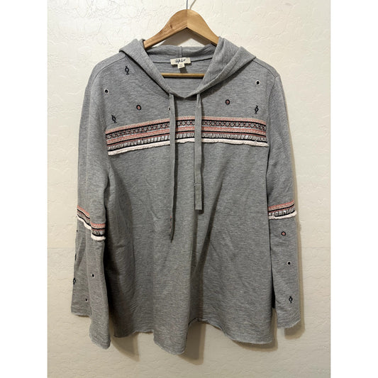 Style & Co. Womans Embroidered Sweater Top Size 2X Boho Western Hooded Preppy