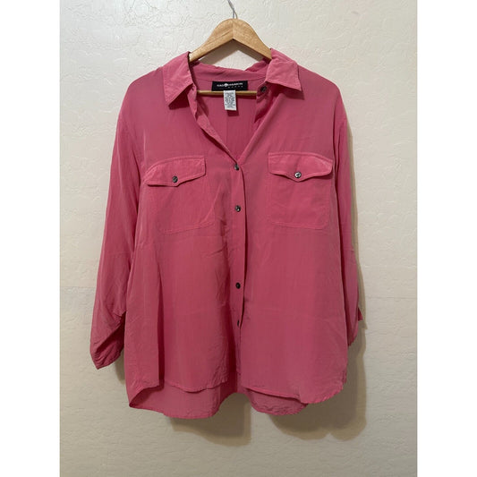 Vintage Sag Harbor Woman Silk Button Up Sz 16W Easter Travel Minimal Old Money