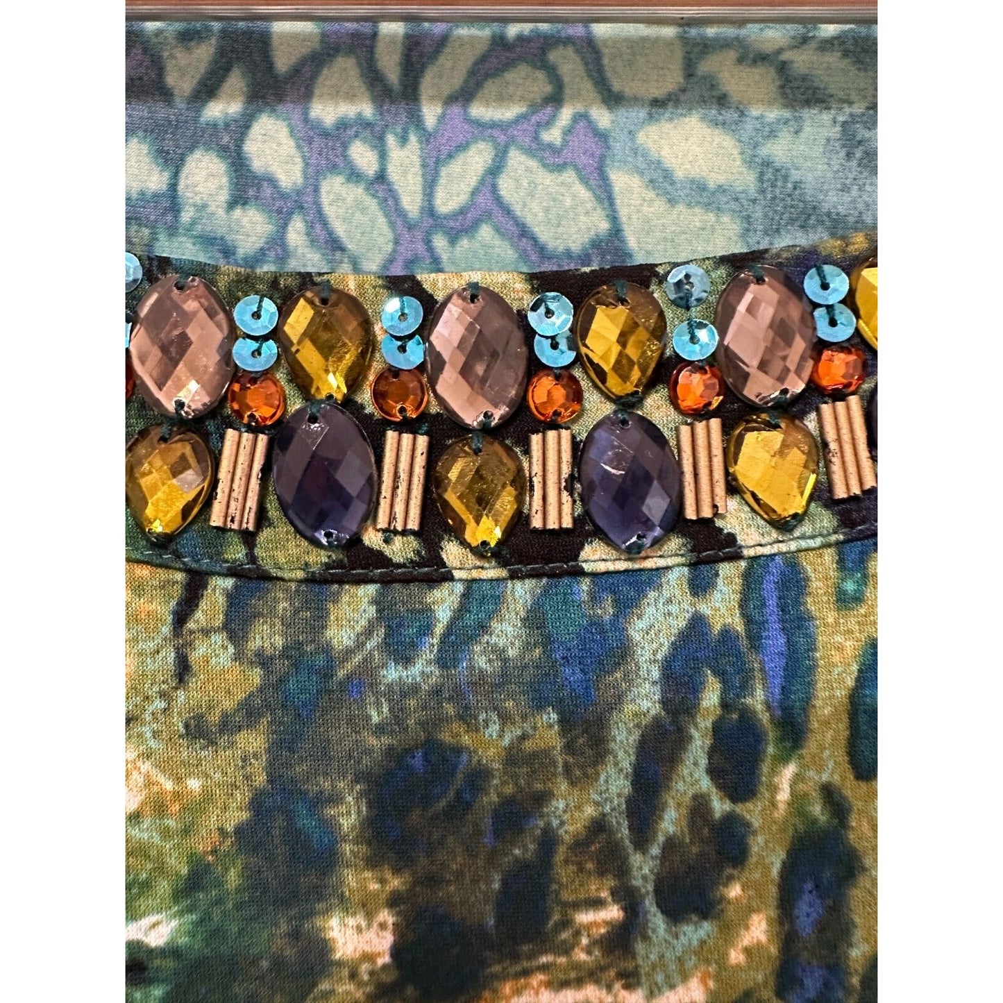 Susan Graver Artisan Woman Animal Print Top Size 3X Jeweled Travel Resort Cruise