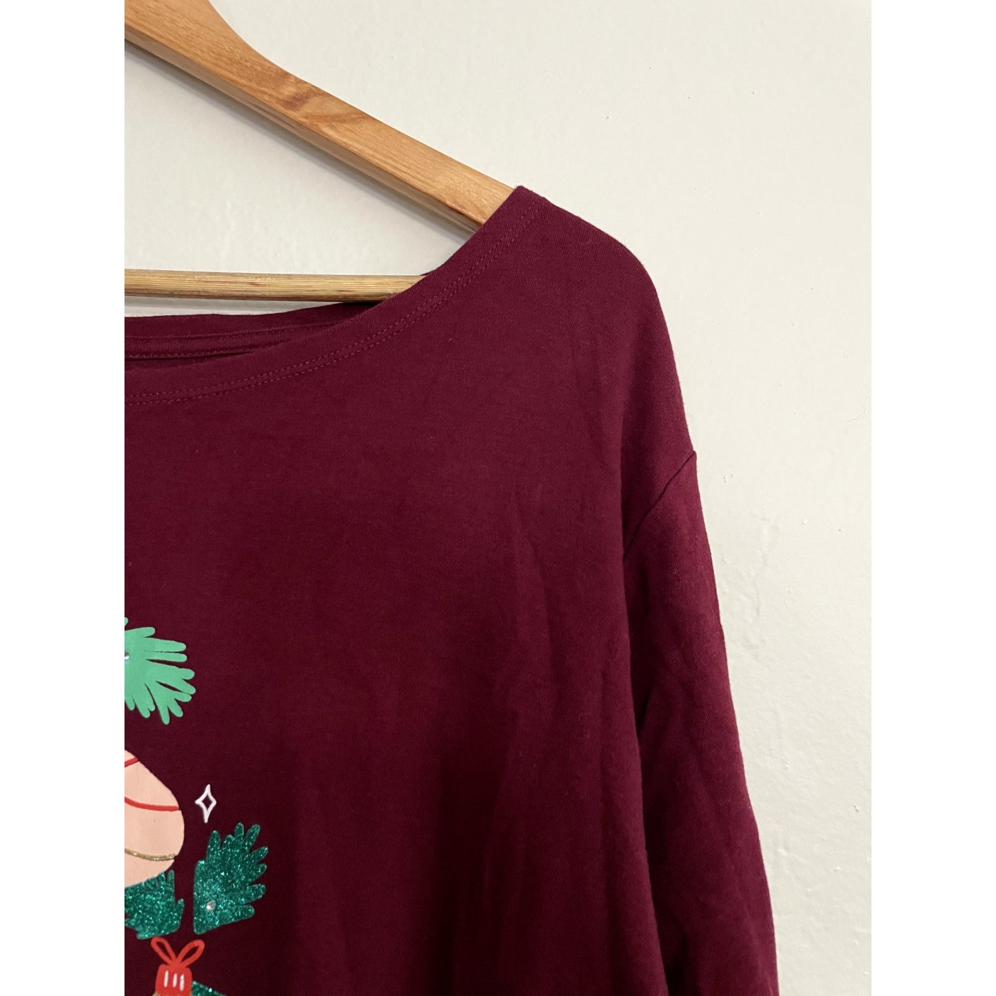 Catherines Womens Long Sleeve Christmas T Shirt Size 3X Maroon Winter Holiday