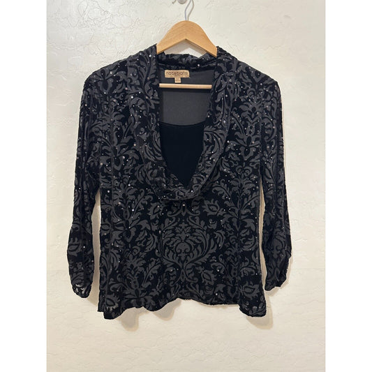 Vintage Notations Womans Y2K Whimsigoth Top Size PXL Velvet Burnout Cowl Neck