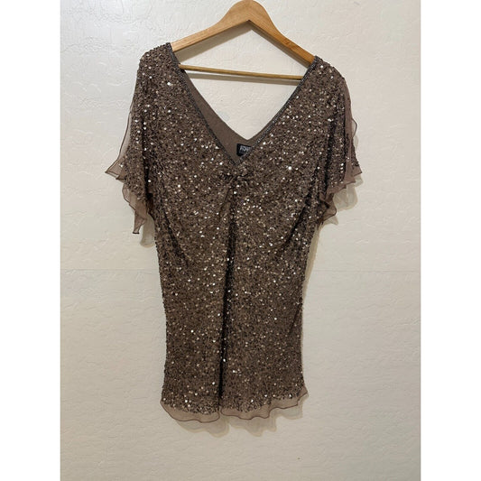 Y2K Adrianna Papell Womans Silk Beaded Top Size 3X Sequin Evening Event Fairy