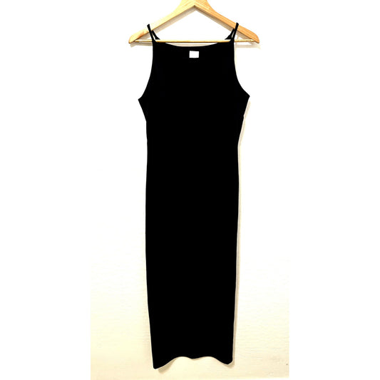 Womans Black Maxi Slip Dress Size 13/14 Side Slit Capsule Witchy Whimsigoth Y2K