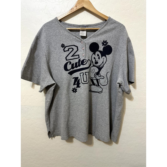 Vintage Disney Womans Henley Top Size 22/24 Mickey Mouse Y2K Preppy Classic