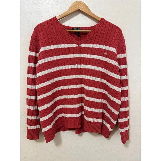 Lauren Ralph Lauren Woman Striped Fisherman Pullover Knit Sweater Sz 2X Nautical