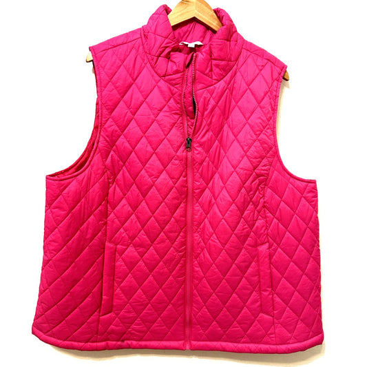 Time & Tru Womans Pink Quilted Zip Up Vest Size 1X Pockets Barbie Feminine Y2K