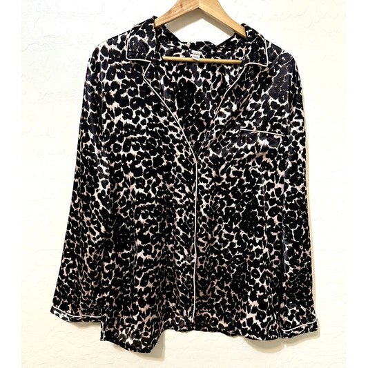 Victorias Secret Pink Leopard Pajama Set Size XL Satin Y2K Animal Print Silky