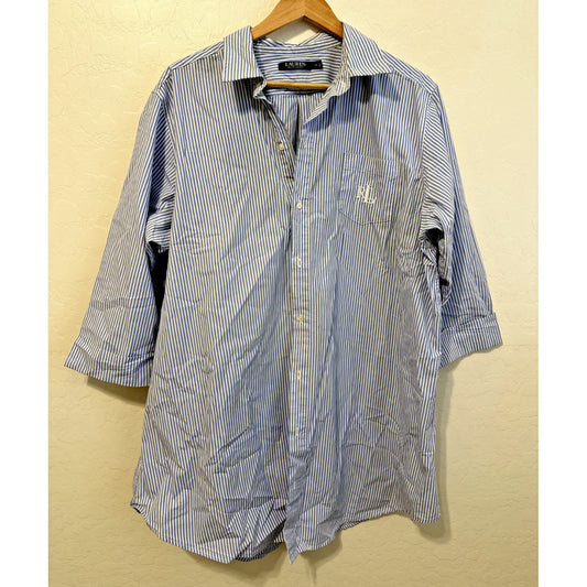 Lauren Ralph Lauren Womans Long Lined Button Up Top Size 1XL Preppy Old Money
