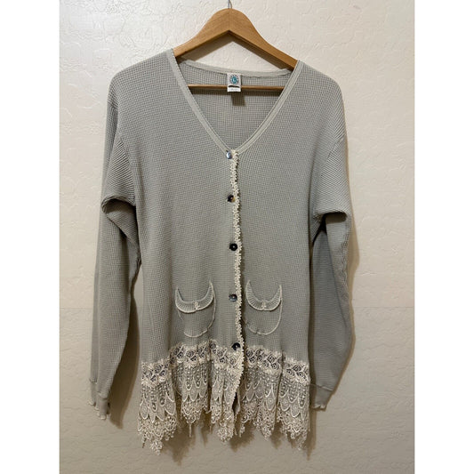 Vintage Y2K Gracie Collection Womans Knit Lace Button Up OS Coquette Cottagecore