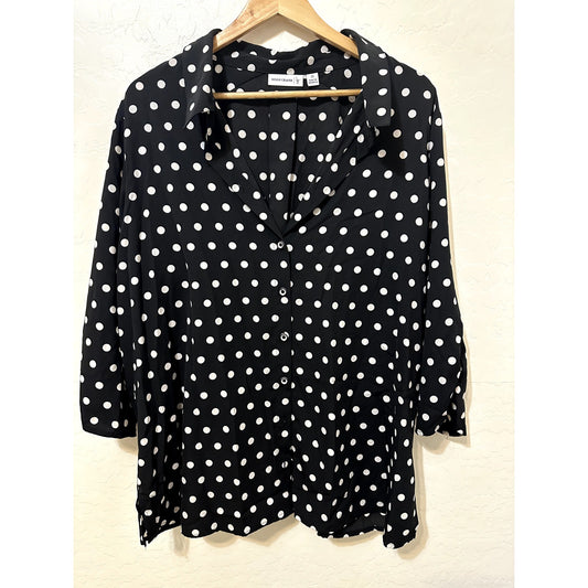 Susan Graver Womans Polka Dot Top Size 2X Mature Retro Office Career Y2K