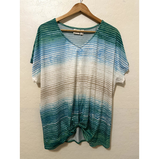 Chicos Womans Striped Top Size 3X Vacay Beachy Office Career Casual Work Pool