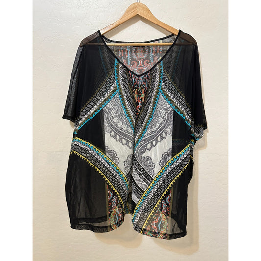 Y2K Vintage Apt 9 Womans Top Size 3X Boho Western Festival Sheer Mesh Grunge