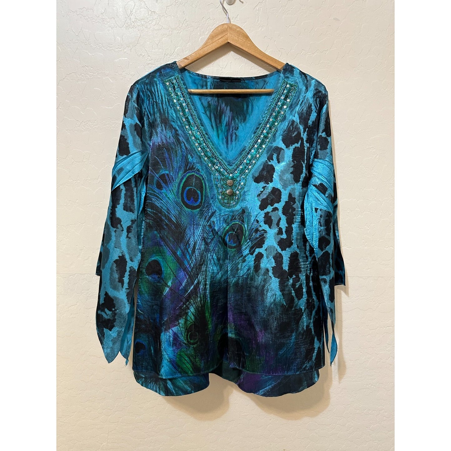 Y2K Womans Animal Print Top Size 2X Artsy Western Festival Beachy Resort Cruise