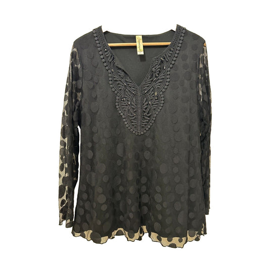 Y2K Womans Long Sleeve Top Sz 2X Vamp Whimsigoth Sheer Beaded lined Fairygrunge