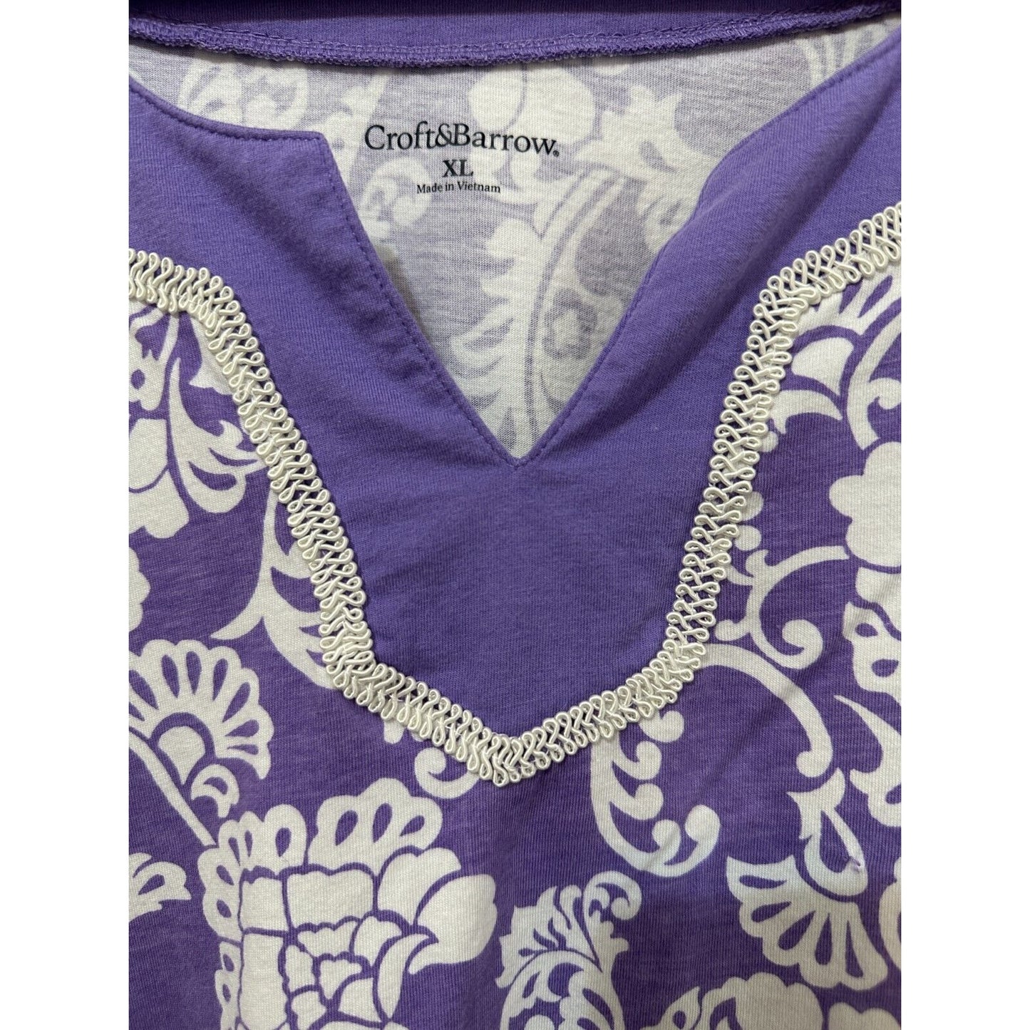 Croft & Barrow Woman Floral Embroidered Top Sz XL 3/4 Sleeve Purple Boho Travel