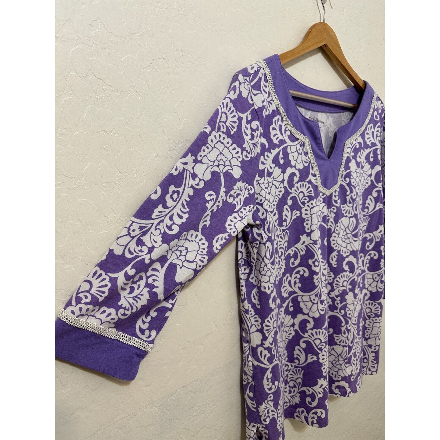 Croft & Barrow Woman Floral Embroidered Top Sz XL 3/4 Sleeve Purple Boho Travel