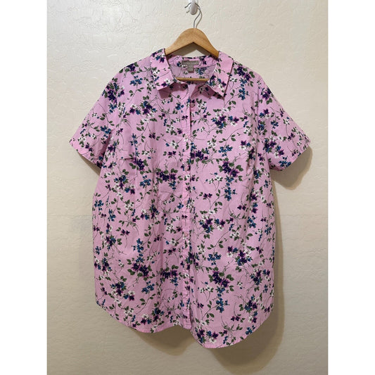 Woman Within Floral Button Up Collared Top Sz 2X Spring Bloomcore Easter Travel