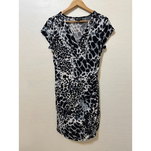 Y2K Babydoll AB Studio Womans Leopard Print Midi Dress Sz L Bodycon 90s Event