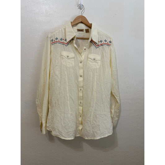 Wrangler Womans Button Up Size L Western Boho Embroidered Cowboy Rodeo Country
