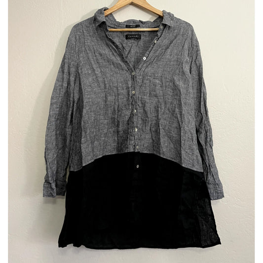 Tahari Womans Linen Top Button Up Long Sleeve Size 1X Collared Boho Minimal