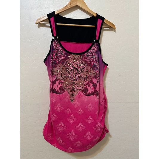 Vintage Y2K Womans Beaded Tank Top Size L 90s Punk Grunge Dance Festival Indie