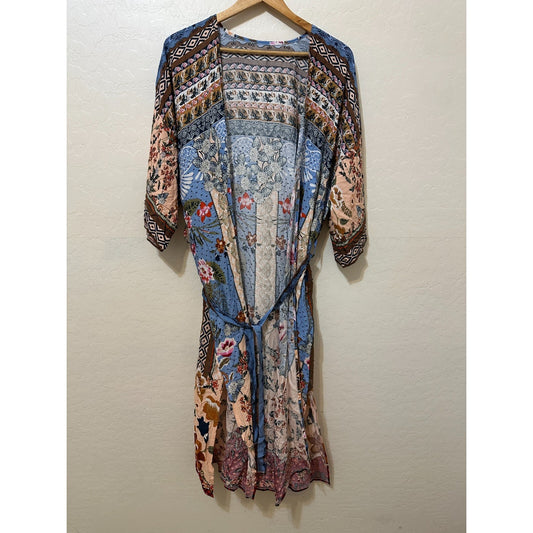 Boho Western Floral Kimono One Size Open Front Beachy Travel Vacay Pool Resort