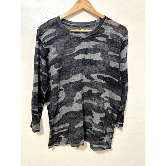 Lucky Brand Womans Camo Top Size XL Lightweight Army Military Travel Office Work