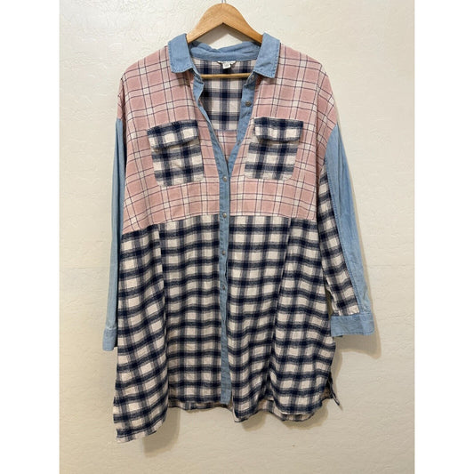 Cato Womans Plaid Button Up Top Size XL Western Boho Rodeo Cowboy Festival Ranch