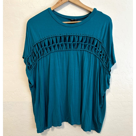 Torrid Womans Top Size 1X Blue Boho Beachy Casual Slouchy Office Short Sleeve