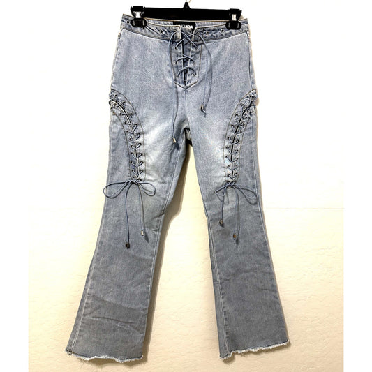 Fashionnova Womans Pull On Lace Up Jeans Size S Bootcut Festival Western Y2K