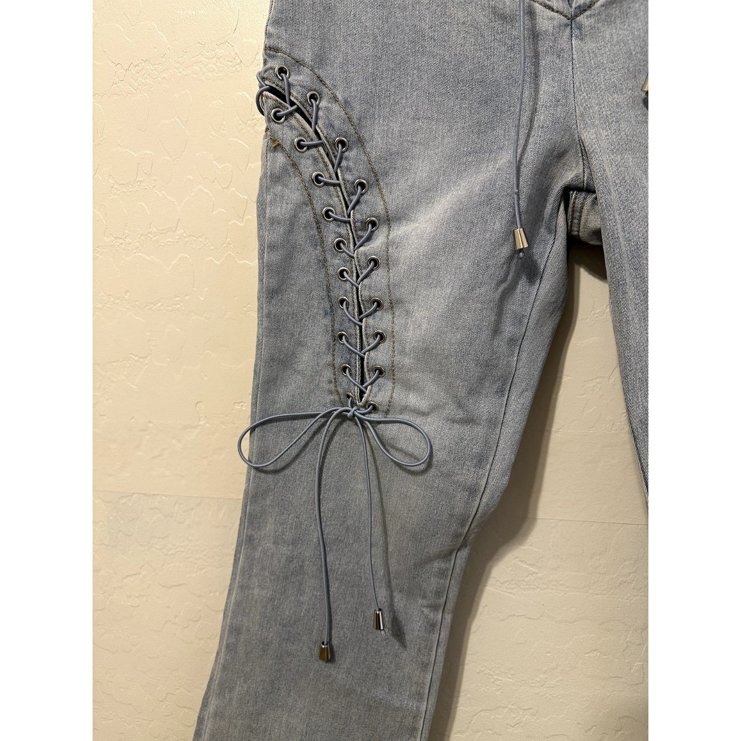 Fashionnova Womans Pull On Lace Up Jeans Size S Bootcut Festival Western Y2K