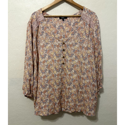 Angels Womans Floral Top Size 3X Peasant Boho Hippie Dainty 3/4 sleeve Bloomcore