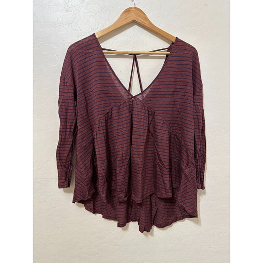 Lucky Brand Woman Babydoll Top Long Sleeve Size L Linen Boho Hippie Peasant