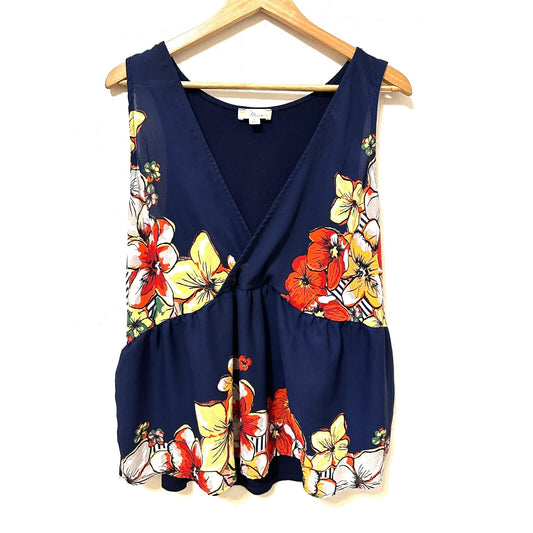 Y2K Babydoll Womans Floral Top Size L Aloha Beachy Travel Resort Cruise Hawaiian