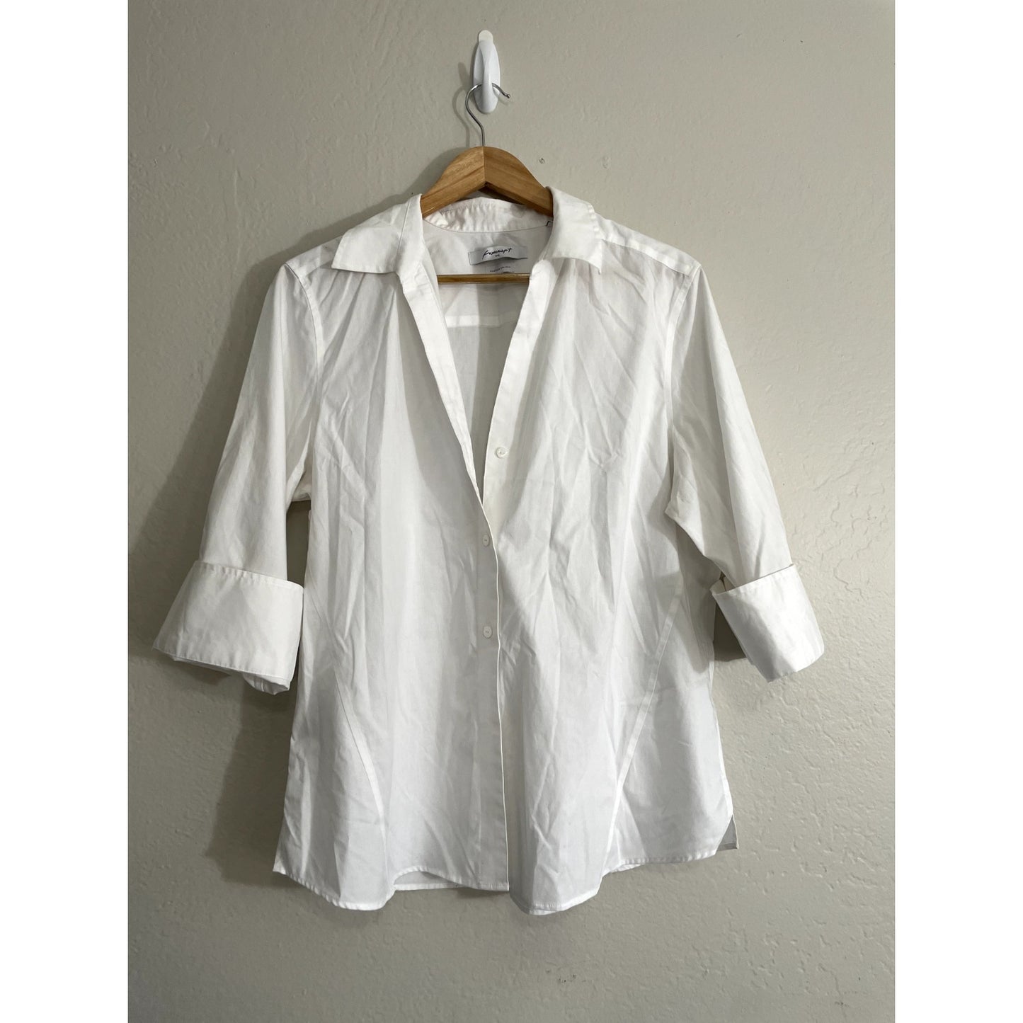 Fox Croft Womens Wrinkle Free Button Up Top Size XL White Minimal Capsule Office